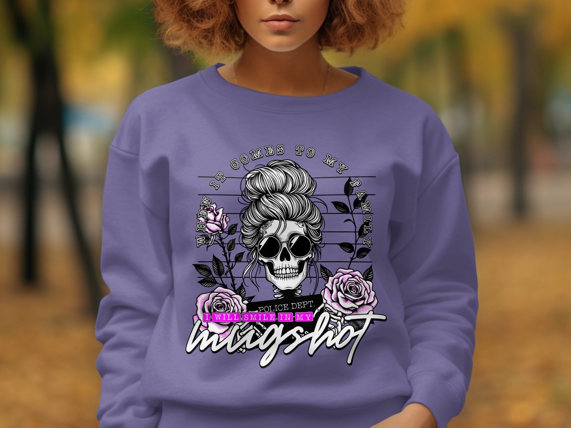 Skull with Flowers Mugshot Long Sleeve Shirt