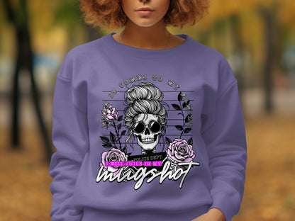 Skull with Flowers Mugshot Long Sleeve Shirt