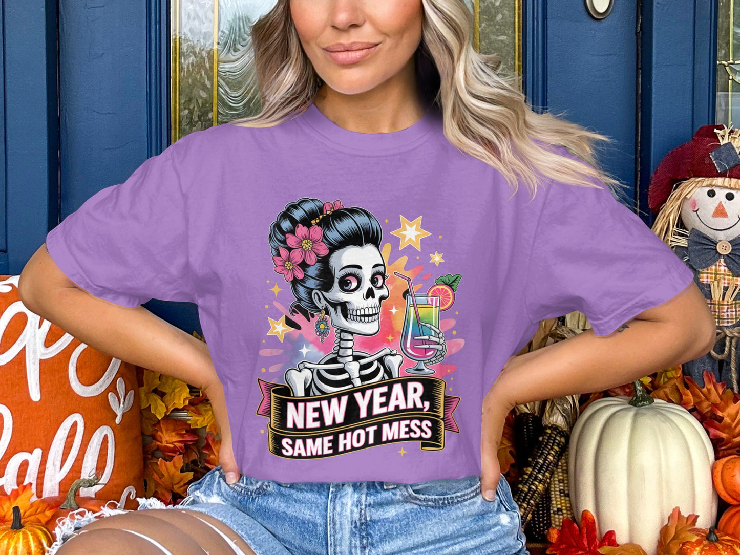 New Year Same Hot Mess Skeleton Graphic T-Shirt