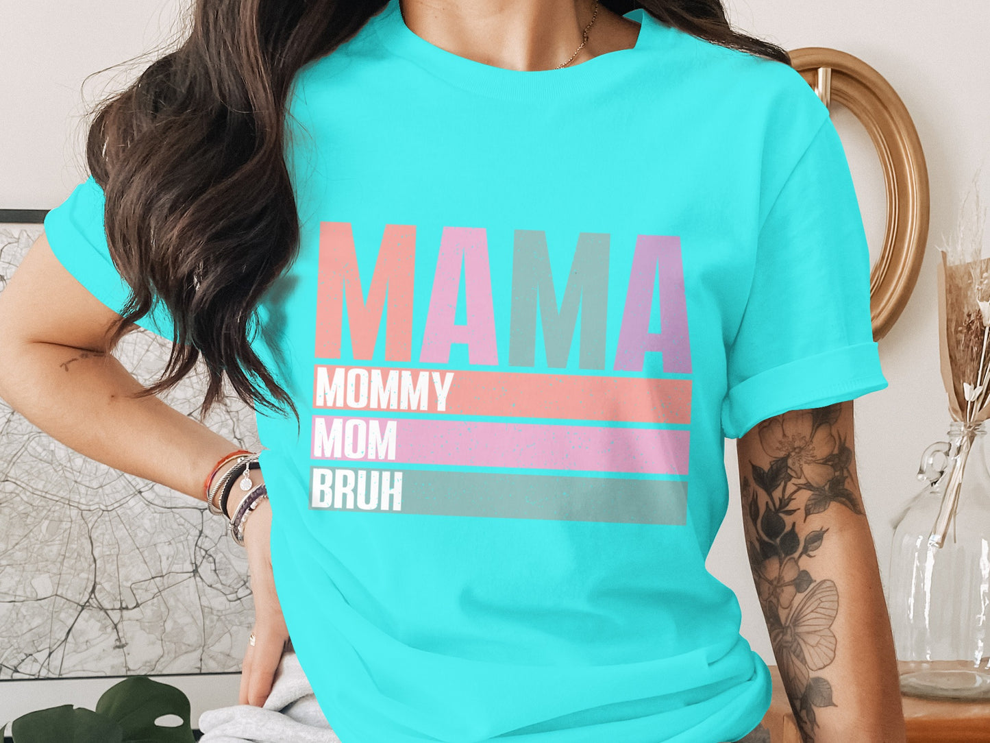 MAMA MOMMY MOM BRUH Colorful Lettering Design Shirt
