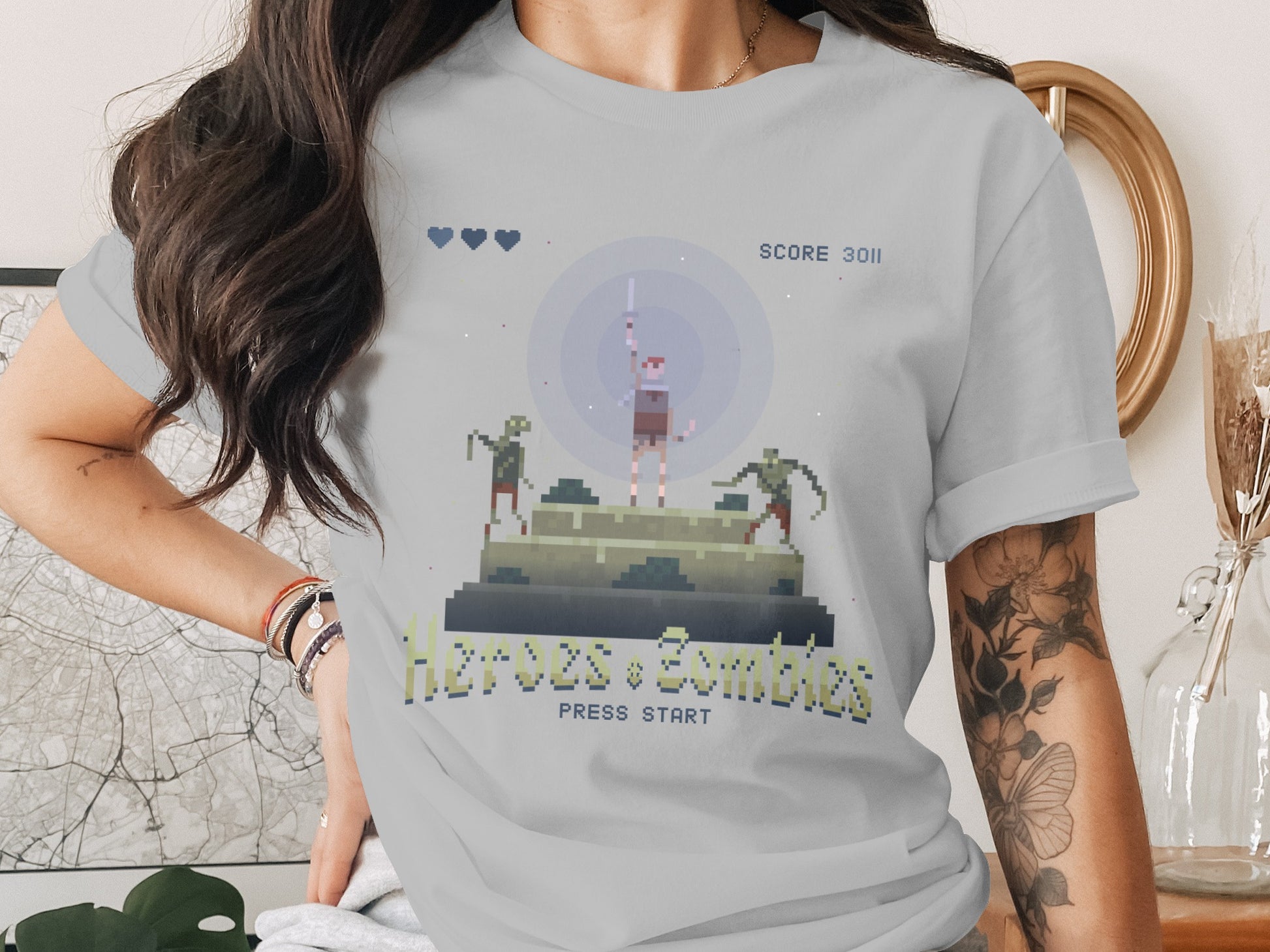 Heroes vs Zombies Press Start Graphic Shirt