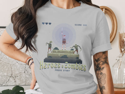Heroes vs Zombies Press Start Graphic Shirt