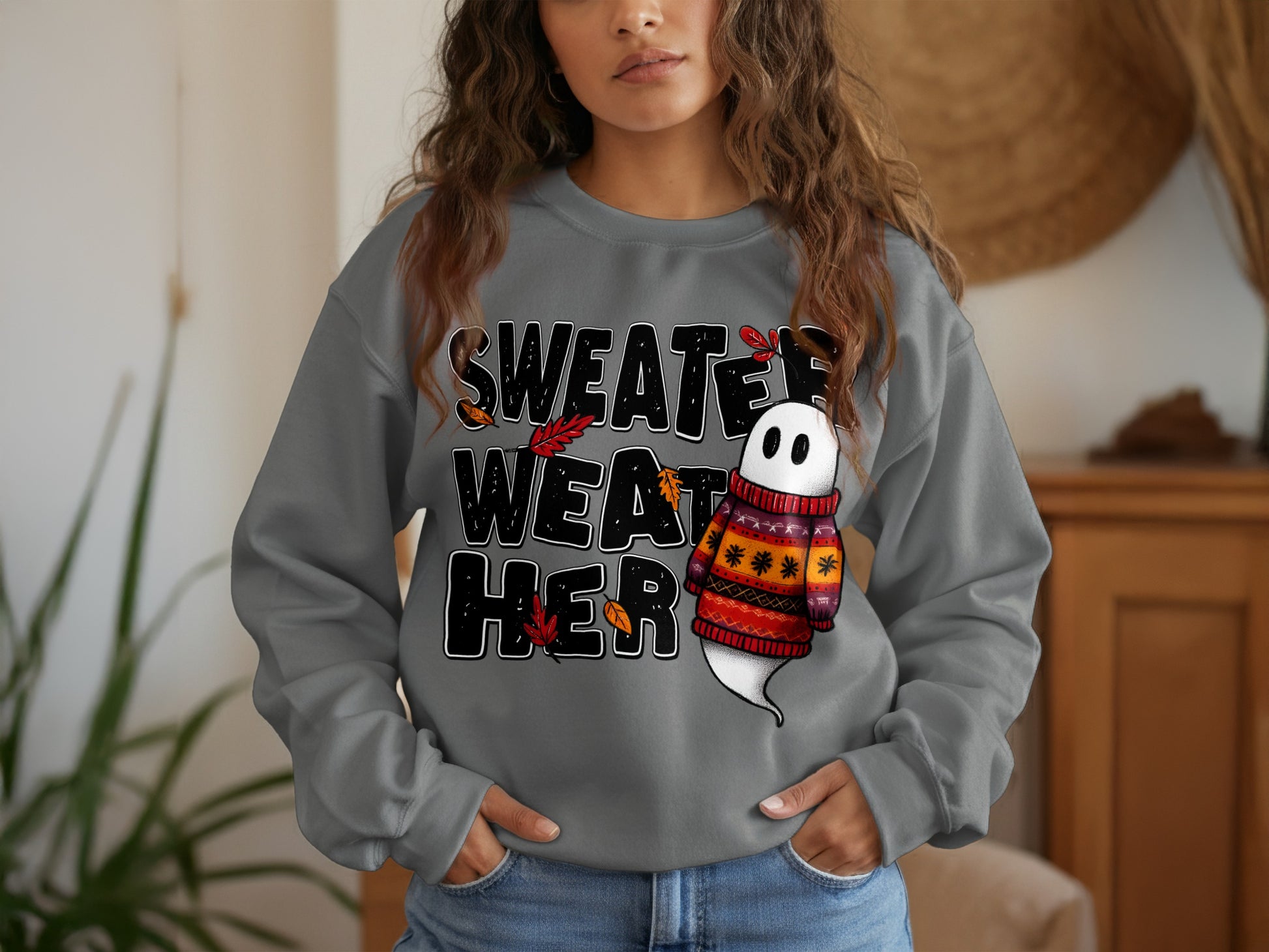 Sweater Weather Ghost with Colorful Sweater pullover